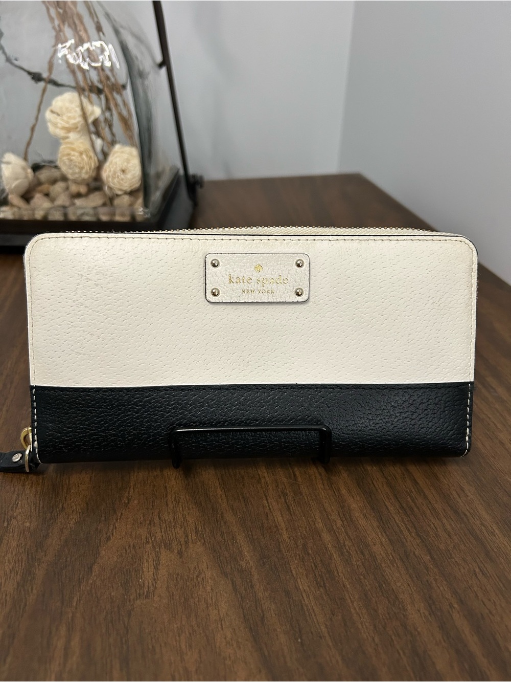 Kate Spade Grove Street Neda Zip Around Wallet Black Cream Colorblock